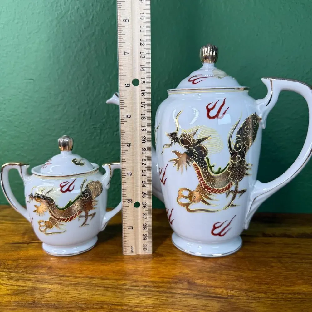 Vintage Kutani Japan Hand Painted Dragonware Sunray Tea Set